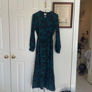 CAbi Teal and Black Long Sleeve Dress Sz Small